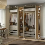 PAX / FORSAND Wardrobe combination, grey-beige grey-beige/oak effect, 255x60x236 cm