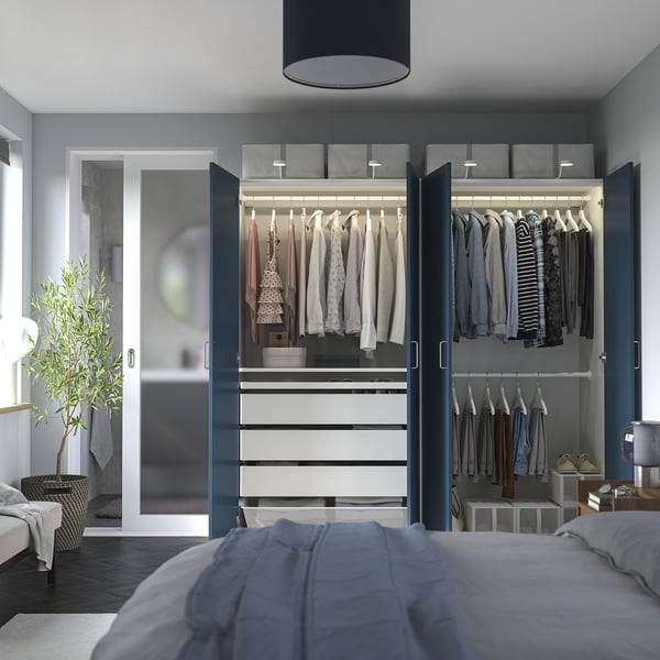 PAX / FYRUDDEN Wardrobe combination, white/blue, 200x60x201 cm