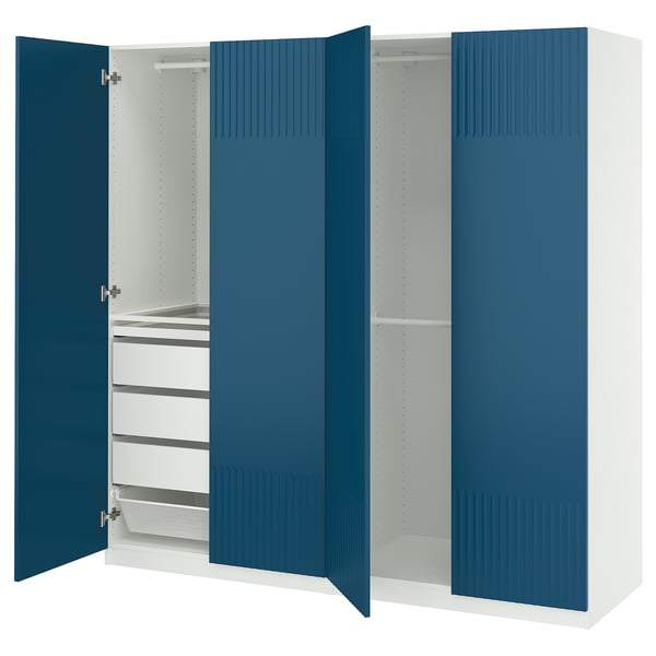 PAX / FYRUDDEN Wardrobe combination, white/blue, 200x60x201 cm