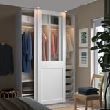 PAX / GRIMO Wardrobe with sliding doors, white/clear glass white, 150x66x236 cm
