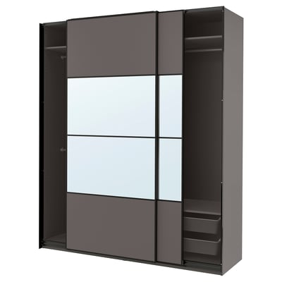 PAX / MEHAMN/AULI Wardrobe combination, dark grey double sided/dark grey mirror glass, 200x66x236 cm