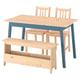 Wooden dining set PINNTORP: table, 2 chairs, blue accents