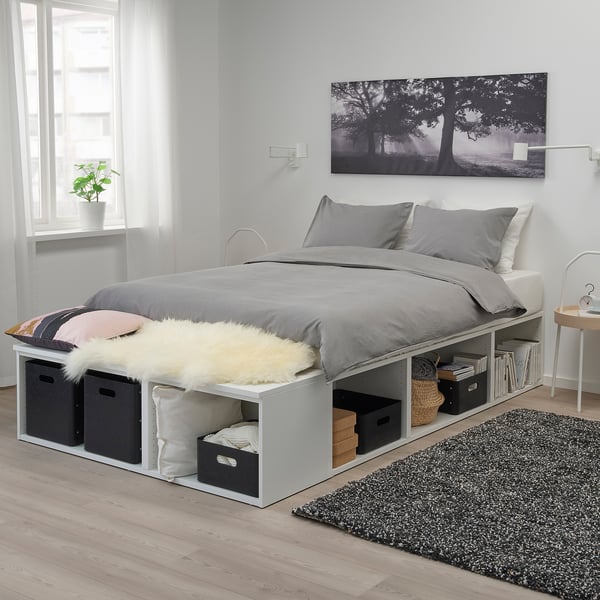 PLATSA Bed frame with storage - white - IKEA