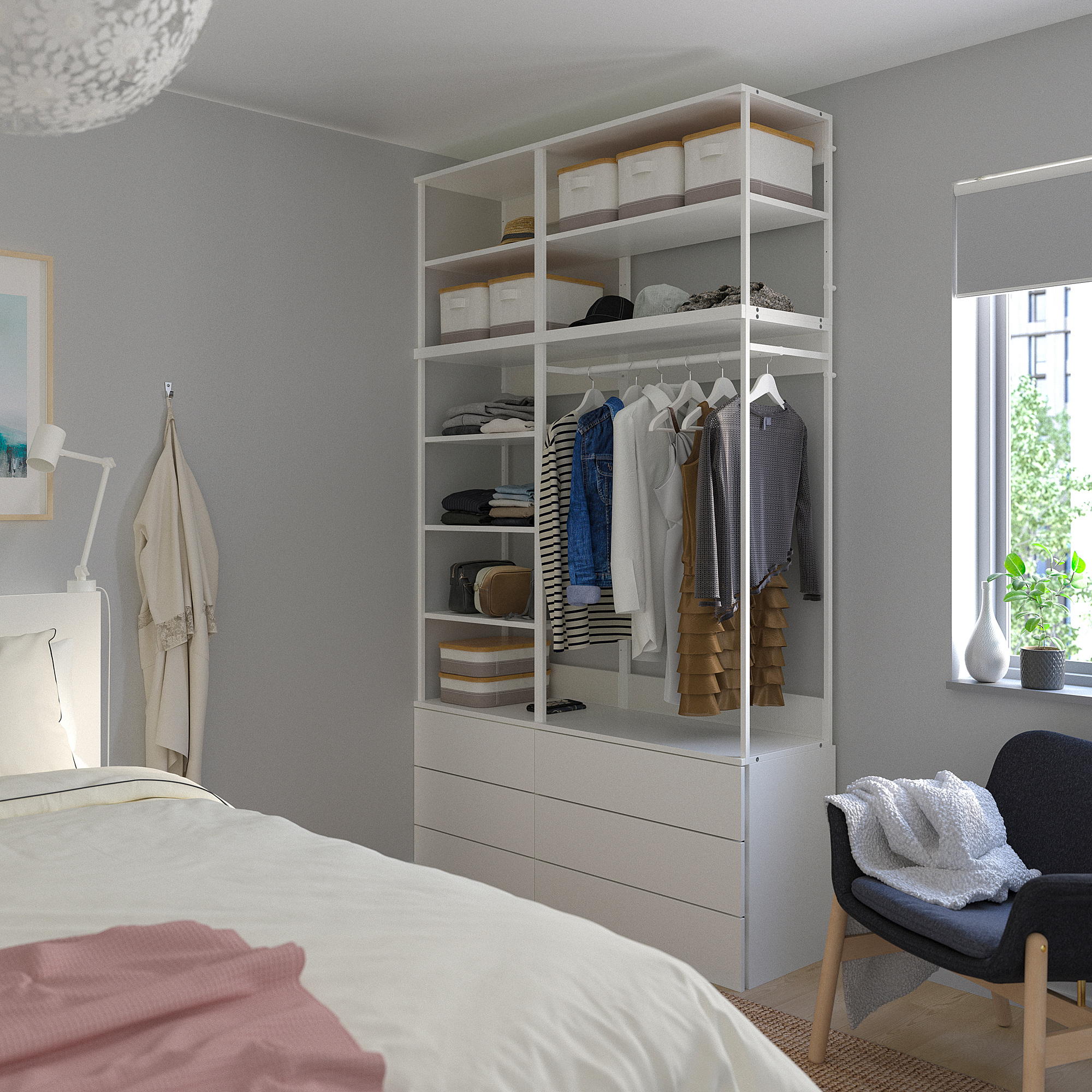 PLATSA Wardrobe with 6 drawers, white/Fonnes white, 140x42x241 cm