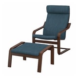 POÄNG Armchair and footstool, brown/Hillared dark blue