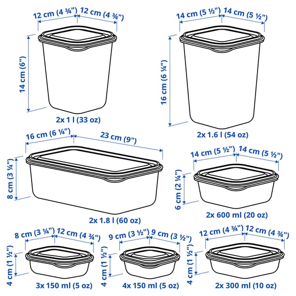 PRUTA Food container, set of 17, transparent/green