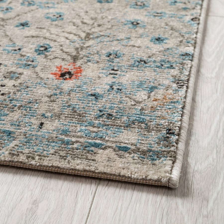 ROMDRUP rug, low pile, beige antique look/floral patterned, 80x200 cm