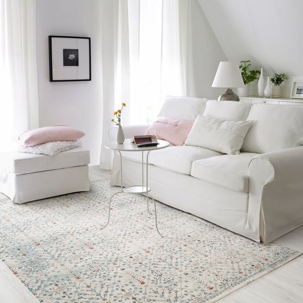 ROMDRUP Rug, low pile, off-white antique look/floral patterned, 200x300 cm