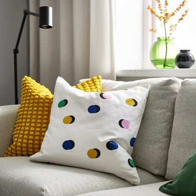 RUNDKRASSING Cushion cover, white multicolour/dot pattern, 50x50 cm
