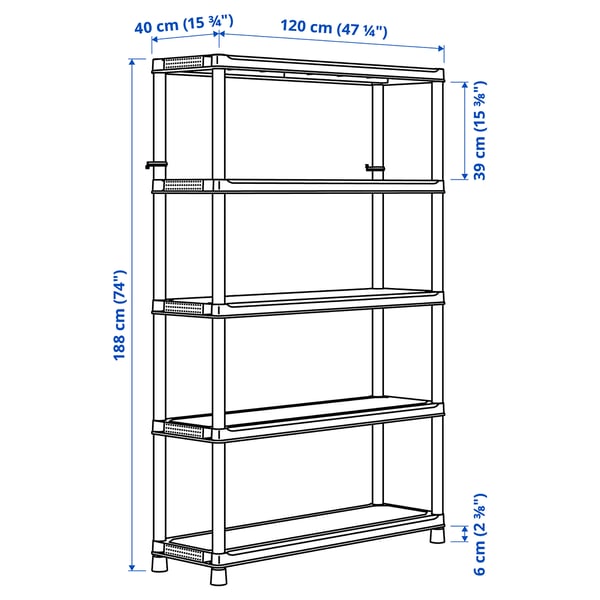 RUNMARÖ Shelving unit, dark grey indoor /outdoor, 120x40x188 cm