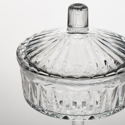 SÄLLSKAPLIG Bowl with lid, clear glass/patterned, 10 cm