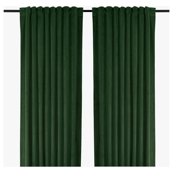 Buy Sagalie Curtains 1 Pair Velvet Dark Olive Green Online Ikea