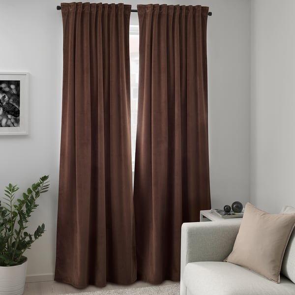 Buy Sagalie Curtains 1 Pair Velvet Dark Brown Online Ikea