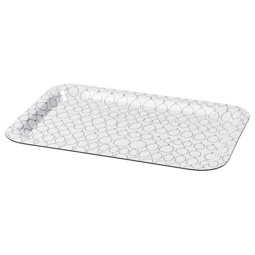 SAMMANHANG white tray, rectangular, made of high-pressure melamine, with a teapot pattern.
