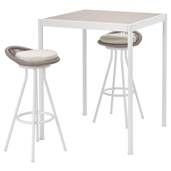 SEGERÖN Bar table and 2 bar stools, outdoor, swivel white/beige/Frösön/Duvholmen beige