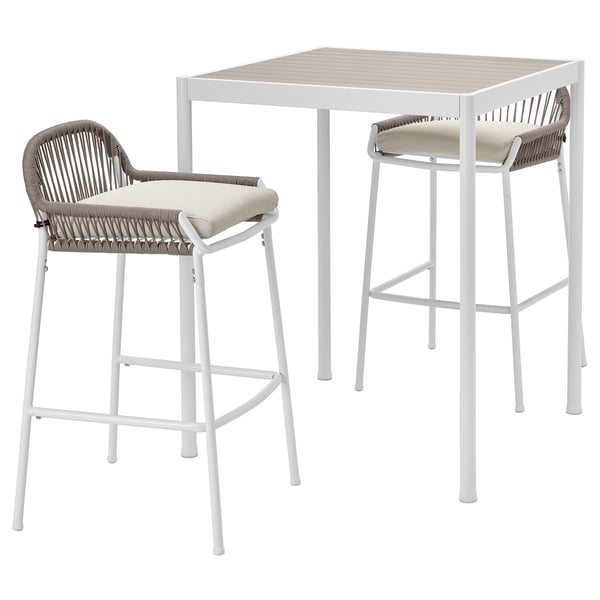 SEGERÖN Bar table and 2 bar stools, outdoor, white/beige/Frösön/Duvholmen beige