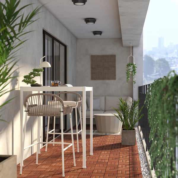 SEGERÖN Bar table and 2 bar stools, outdoor, white/beige/Frösön/Duvholmen beige