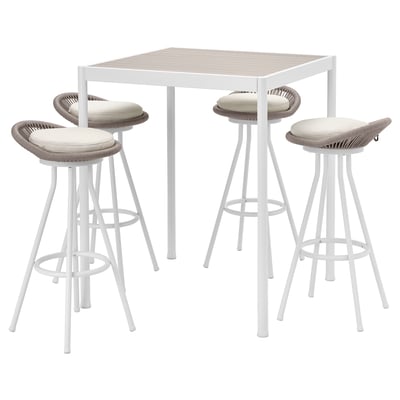 SEGERÖN Bar table and 4 bar stools, swivel outdoor/white/beige Frösön/Duvholmen