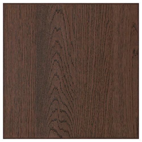 Dark wood-grained SINARP cabinet front, oak veneer with solid oak edges, stylish and durable.