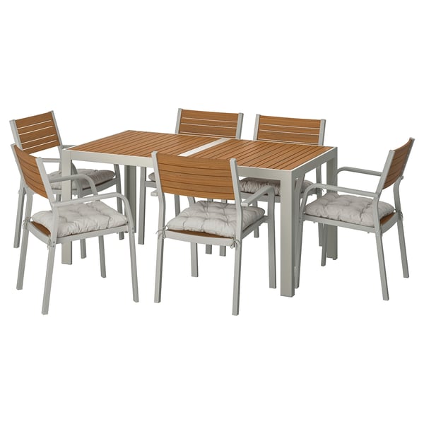 Sjalland Table 6 Chairs W Armrests Outdoor Light Brown Kuddarna Grey Ikea Wooden dining chairs may be what you are looking for to match your wooden dining table. ikea com