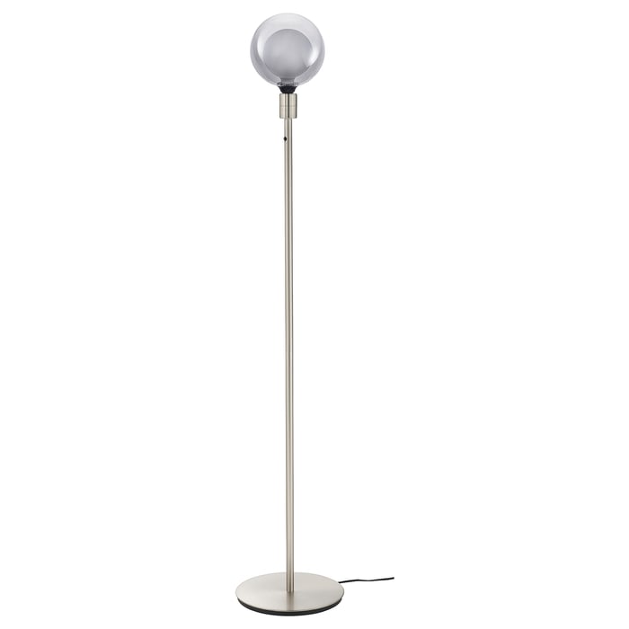 SKAFTET / MOLNART floor lamp, nickelplated/double globe grey clear