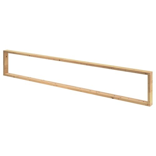 This image shows a SKYTTA support rail made of solid pine wood, rectangular in shape, designed for ceiling height reduction.