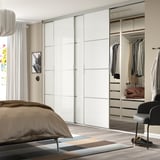 SKYTTA / FÄRVIK Sliding door combination, aluminium/white glass, 326x240 cm