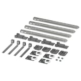 SKYTTA sliding door hardware kit in grey, includes rails, brackets, wheels, and fasteners.
