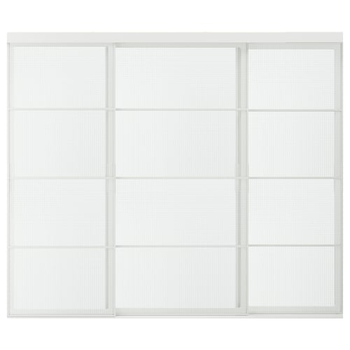 SKYTTA / LUNDBRÄSMA Sliding door combination, white/checkered glass, 251x205 cm