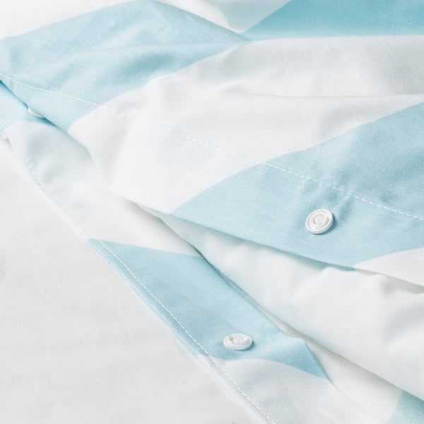SLÖJSILJA Duvet cover and 2 pillowcases, light blue/white/stripe, 240x220/50x80 cm