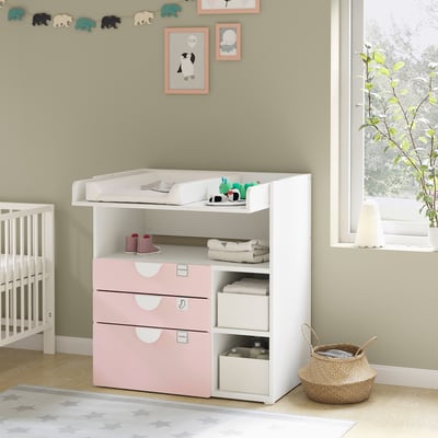 SMÅSTAD Changing table, white pale pink/with 3 drawers, 90x79x100 cm