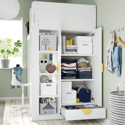 SMÅSTAD Loft bed, white grey/with desk with 2 shelves, 90x200 cm
