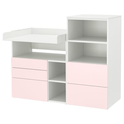 SMÅSTAD / PLATSA Changing table, white pale pink/with bookcase, 150x79x123 cm