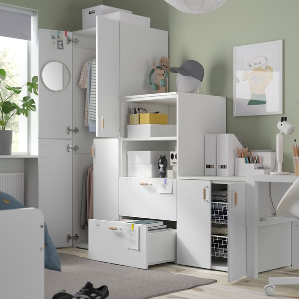 SMÅSTAD / PLATSA Storage combination, white/blue, 180x57x181 cm