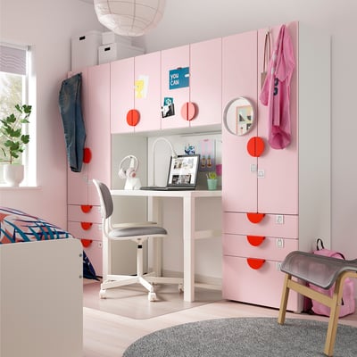 SMÅSTAD / PLATSA Storage combination, white/pale pink, 240x42x181 cm