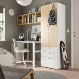 SMÅSTAD / PLATSA Wardrobe, white/birch with 3 drawers, 60x42x181 cm