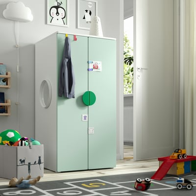 SMÅSTAD / PLATSA Wardrobe, white light green/with 3 shelves, 60x57x123 cm