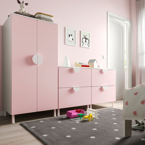 SMÅSTAD / PLATSA Wardrobe, white pale pink/with 2 chest of drawers, 180x57x133 cm