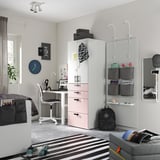 SMÅSTAD / PLATSA Wardrobe, white pale pink/with 4 drawers, 60x57x181 cm