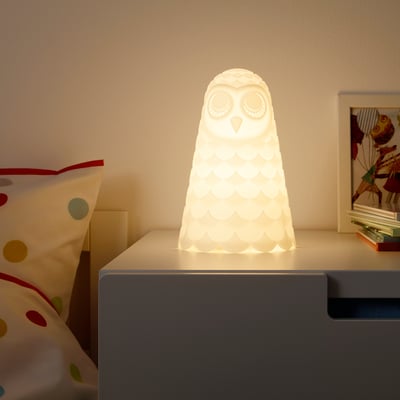 SOLBO Table lamp, white/owl, 23 cm