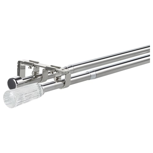 Soldvärg mal double chrome curtain rod set with glass finials.
