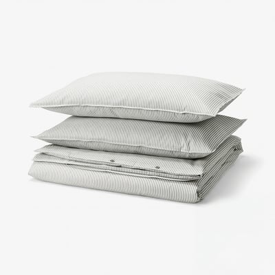 SOLFIBBLA Duvet cover and 2 pillowcases, grey white/stripe, 240x220/50x80 cm
