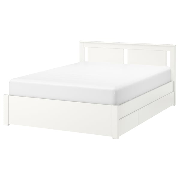 SONGESAND Bed frame with 2 storage boxes, white/Lönset, 160x200 cm IKEA