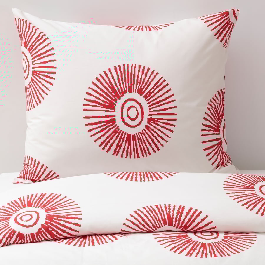 SPENÖRT Duvet cover and 2 pillowcases, red/white, 240x220/50x80 cm IKEA
