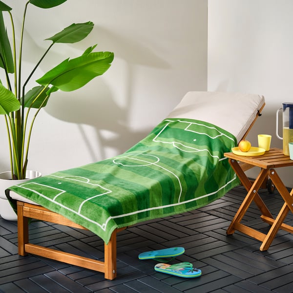 SPORTSLIG Bath sheet, green/football pitch, 100x150 cm