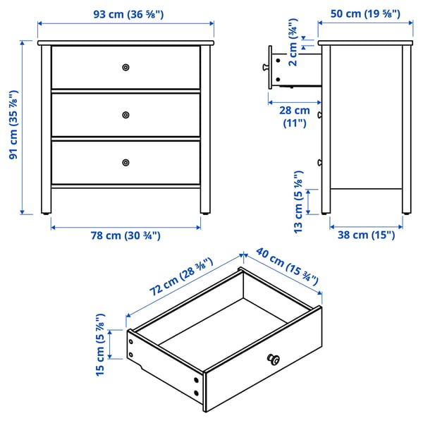 STOREMOLLA Chest of 3 drawers, light grey-beige stained, 93x50x91 cm