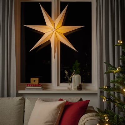 STRÅLA Lamp shade, dot pattern white, 90 cm