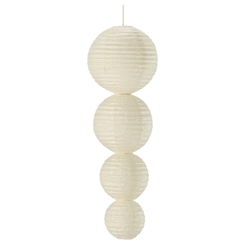 STRÅLA white pendant lamp, spherical, paper shade, battery-operated, hanging.