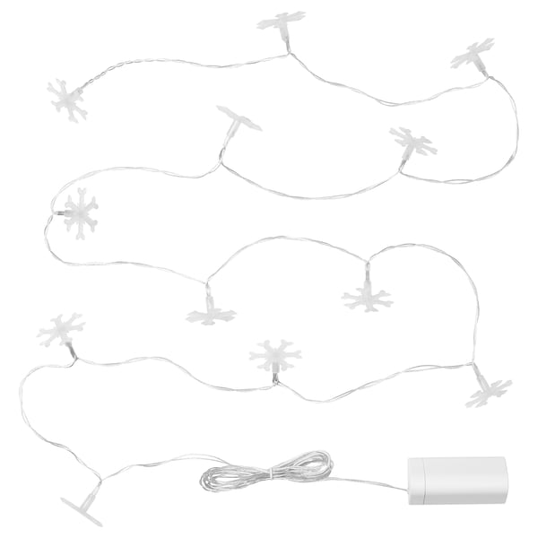 STRÅLA LED lighting chain with 12 bulbs, battery-operated/snowflake