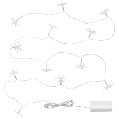 STRÅLA LED lighting chain with 12 bulbs, battery-operated/snowflake